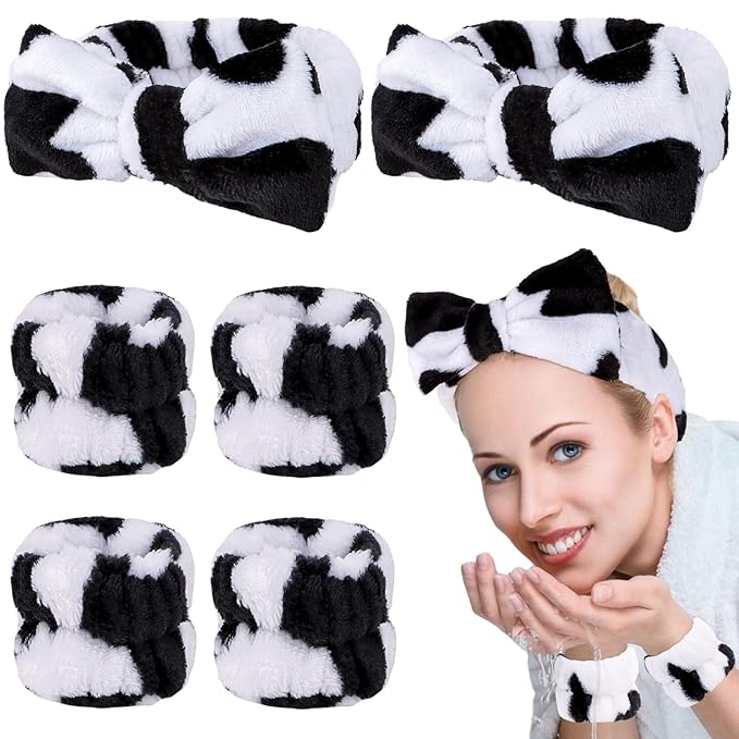 Casoty 6-Piece Spa Headband and Wristband Set for Face Washing, Hair Care, Yoga, and Girls' Gifts