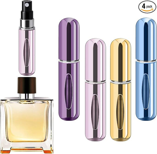 Refillable Perfume Portable Atomizer Bottle Refillable Perfume Spray, Travel Perfume (5ml, 4 Pack) (Purple, Pink, Gold, Light Blue)