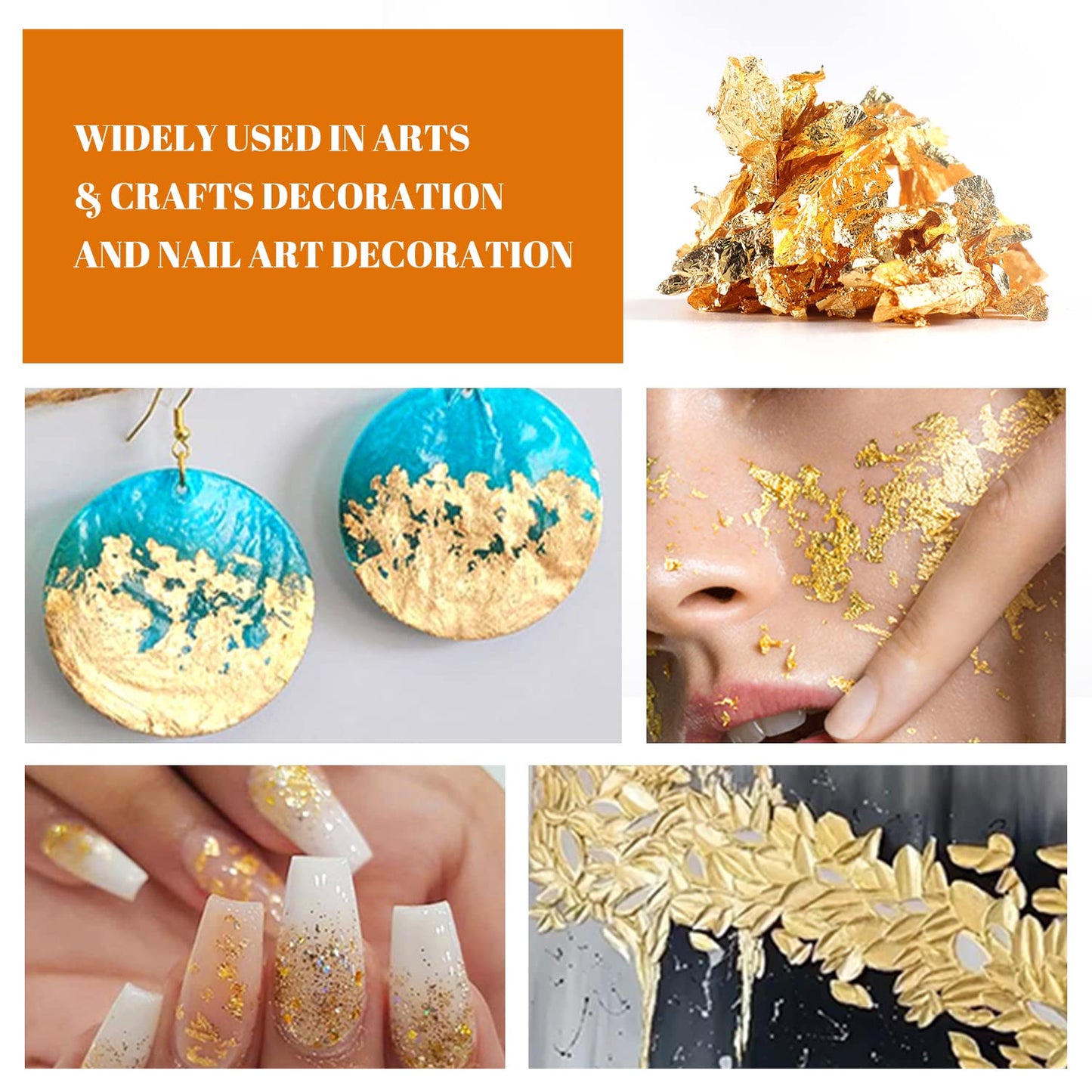 Cobakey Genuine Edible Gold Leaf Flakes - 50mg Edible Gold Flakes for Cake Decoration (Cupcake, Chocolate, Steak, Drink & Cooking), PureGold Leaf with Edible Glitter & Wooden Tweezers