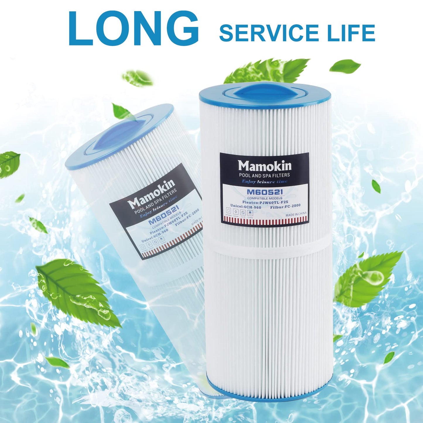 Mamokin Spa Filter 6CH-960 Replaces Jacuzzi Filters J-300 J-400, Unicel 6CH-960, Pleatco PJW60TL-F2S, Filbur FC-2800, 6540-476, 6540-383, Hot Tub Filter with Closed Handle(Not be Removed)- 2 Pack