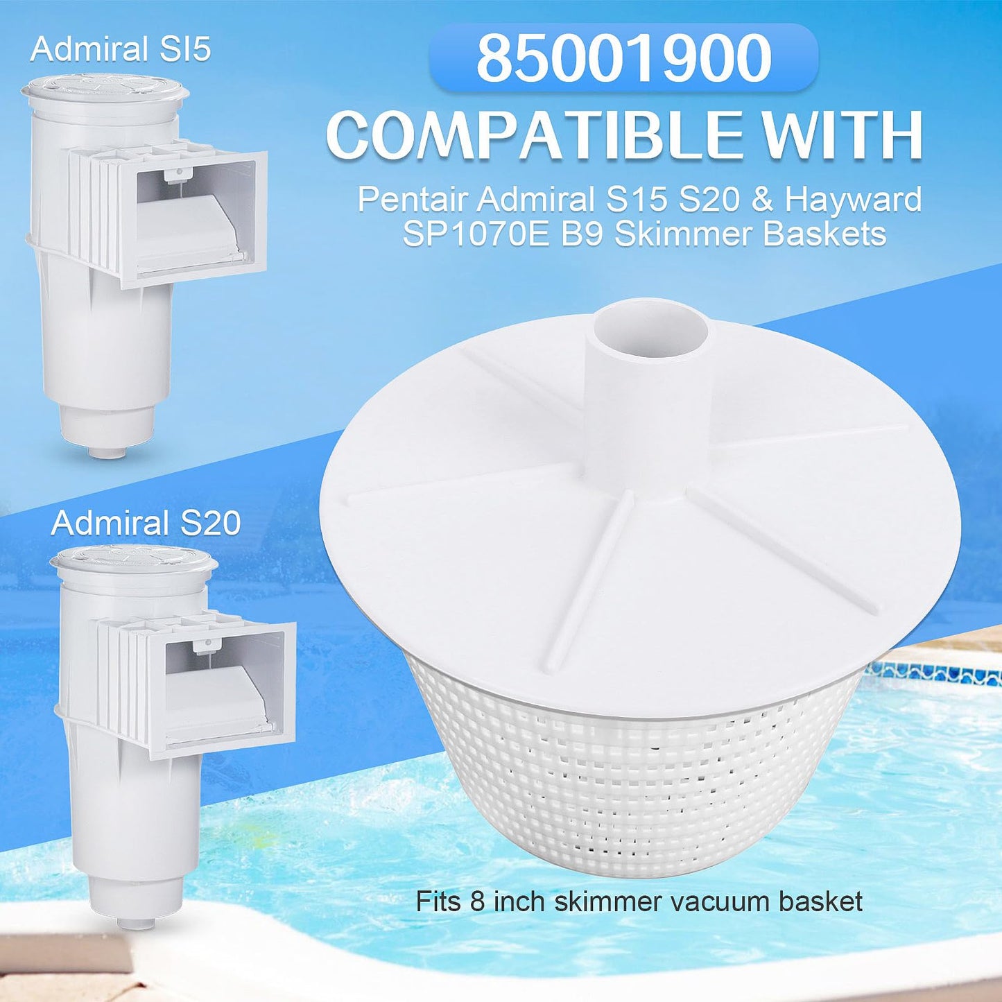AFZZ 85001900 Skimmer Vacuum Plate 8" Skimmer Vac Plate Adapter for Pentair Admiral S15 & S20 Skimmers - Precise Replacement for Inground Pool and Swimming Pool