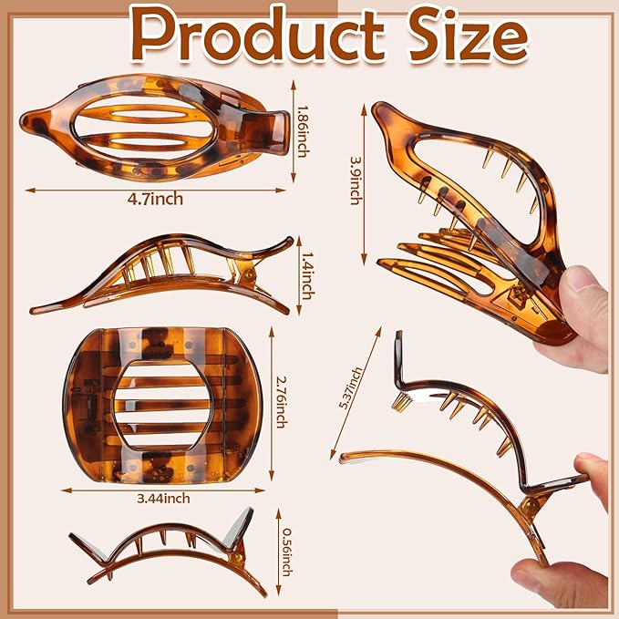 8 Pcs Flat Hair Clips for Women, 2 Styles French Flat Claw Clips for Women, Large Strong Hold Hair Claw Clips For Thick Thin Hair(Tortoiseshell)