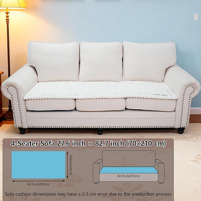 Waterproof Couch Cover for Dogs Washable,Non Slip Fuzzy Durable Couch Covers for 3 Cushion Sofa Pet Friendly Sofa Cover Dog Thick Soft Slipcovers Protector Couches Mat Bed (White, 27.6" x 82.7")