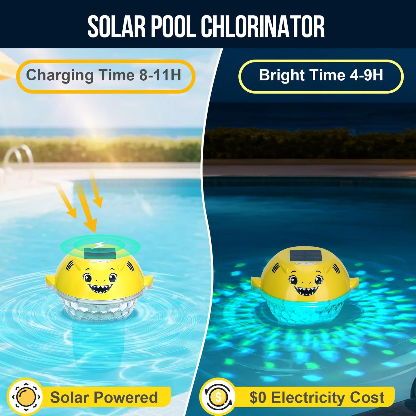 ORAPXI Solar Pool Chlorine Floater with Remote Temperature Monitor & LED Lights - Floating Chlorine Tablet Dispenser for Pool, Hot Tub and Spa