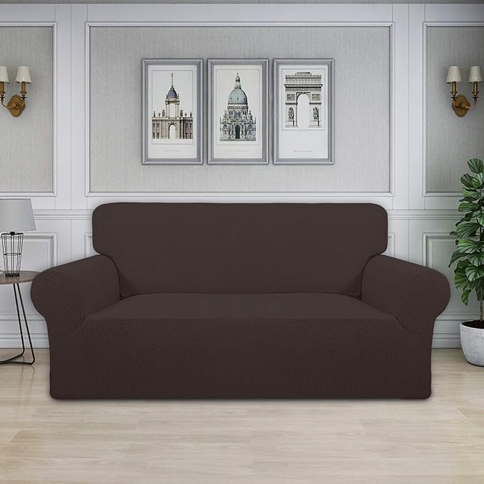 Easy-Going Stretch Oversized Loveseat Slipcover 1-Piece Sofa Cover Furniture Protector Couch Soft with Elastic Bottom for Kids Polyester Spandex Jacquard Fabric Small Checks Chocolate