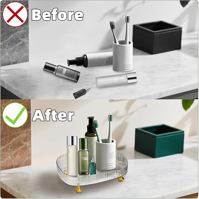 Perfume Organizer, Bathroom Vanity Tray, Makeup Trays for Dresser Top, Countertop Decorative Plastic Decor Tray, Perfume Organizer for Women, organizador de perfumes (Clear)