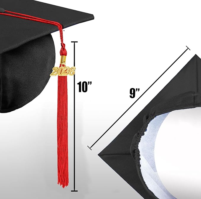 Graduation Cap with 2026 Tassel Year Charm Black Graduation Cap for High School & Bachelor