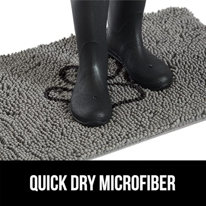 GORILLA GRIP SoakSTOPPER Dog Door Mat, 36x24 Machine Washable Rug Absorbent Doormat Captures Moisture Mud Dirt, Quick Dry Soft Chenille Entryway Rugs Indoor Entrance Mats for Dog Paws, Paw Grey