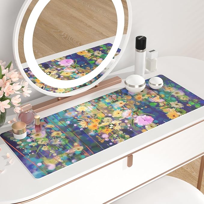 QIYI Large Desk Pad, Waterproof PU Leather Mouse Pad for Desktop, Blue Green Floral Home D??cor Office Desk Accessories, Non Slip Desk Mat Writing Pads for Home Office 31.5" x 11.8" - Ivy Flowers