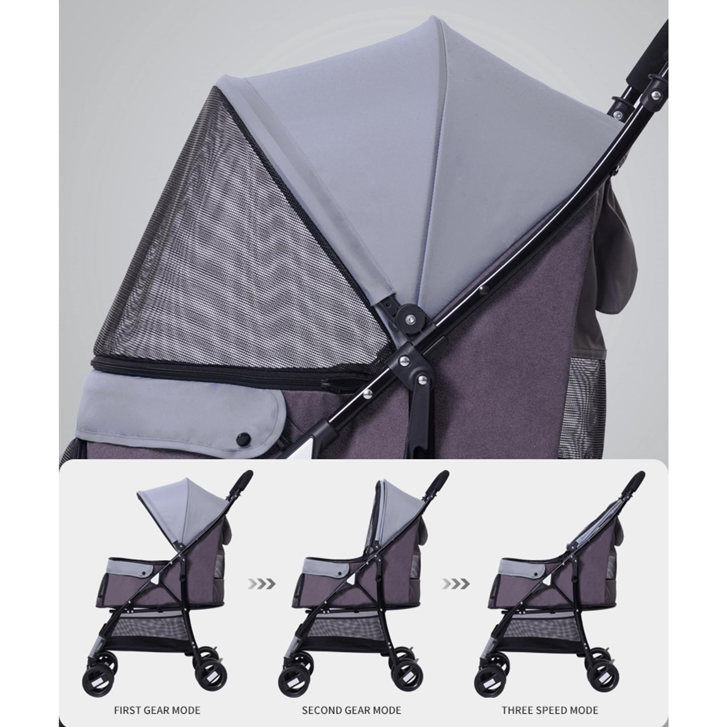 Sunny Sonny Foldable Jogger Pet Stroller with Weather Cover Storage Basket Pet Travel Carrier for S/M Dogs Cats up to 33lbs (Grey)