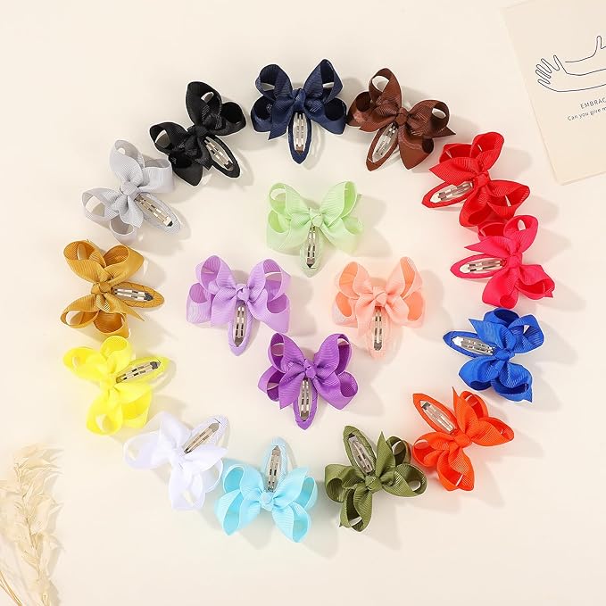 40PCS Snap Baby Hair Bows Clips for Girls Grosgrain Ribbon Fully Wapped 3 Inch Infant Hair Barrettes Accessories for Baby Girls Newborns Toddler