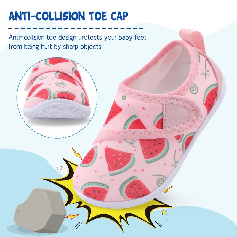 LeIsfIt Toddler Water Shoes Boys Girls Barefoot Aqua Socks Kids Breathable Quick-Dry Swim Shoes for Beach Pool Surf, Watermelon, 7 Toddler
