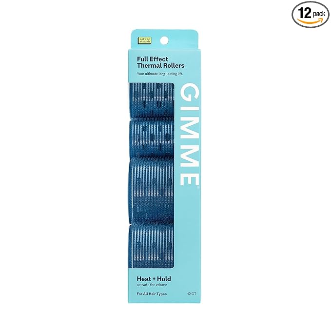 Gimme Beauty Full Effect Thermal Rollers - Hair Rollers for Salon-Style Blow-Outs - Gentle & Secure Hold for All-Day Styling - 3 Sizes for Bouncy Curls or Natural Waves - All Hair Types, 12 Count