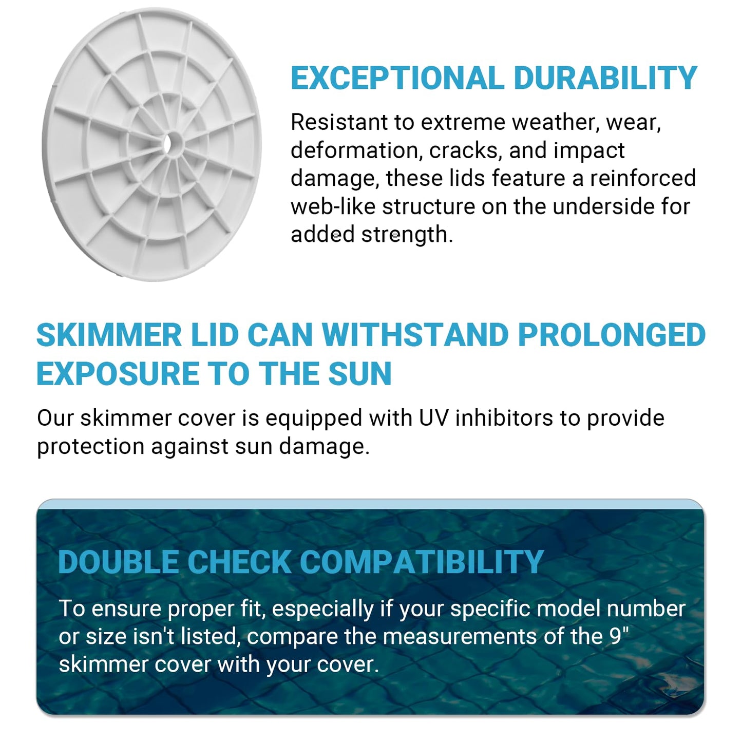 AR-PRO (2-Pack Swimming Pool Skimmer Cover - 9" Universal Round Pool Skimmer Lid Cover - Exact Replacement for 9 1/8" Skimmer Valve Lids and Spa Lids (White)