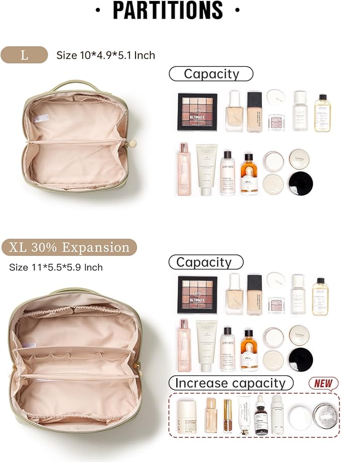 EACHY Travel Makeup Bag, Large Capacity Cosmetic Bag for Women, Waterproof PU Leather, Flat Open Portable Toiletry Bag for Skincare, Brushes & Travel Essentials