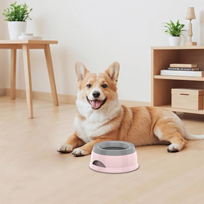 25oz Slow Drink Dog Water Bowl, No Spill Water Bowl for Dogs Cats, Non-Splash No Mess Puppy Kitten Water Feeder, Carried Portable Base for Vehicle Car,Travel,Home (Small/Medium Pets) - Pink