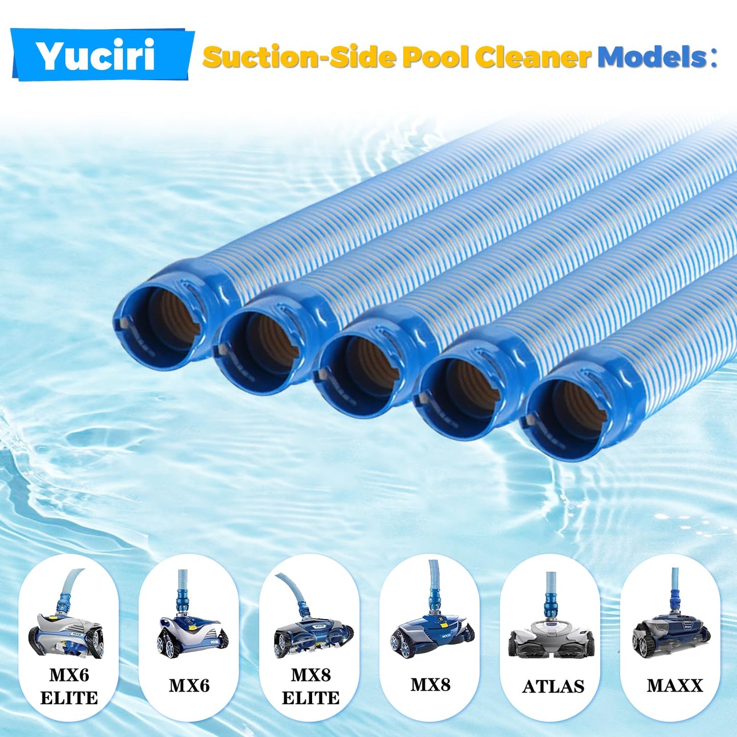 5-Pack Pool Cleaner Hose for X7 T3 T5 MX6 MX8, 39 in Swimming Pool Vacuum Hose Replacement Kit, R0527700 X38210S Twist Lock MX6 Replacement Parts