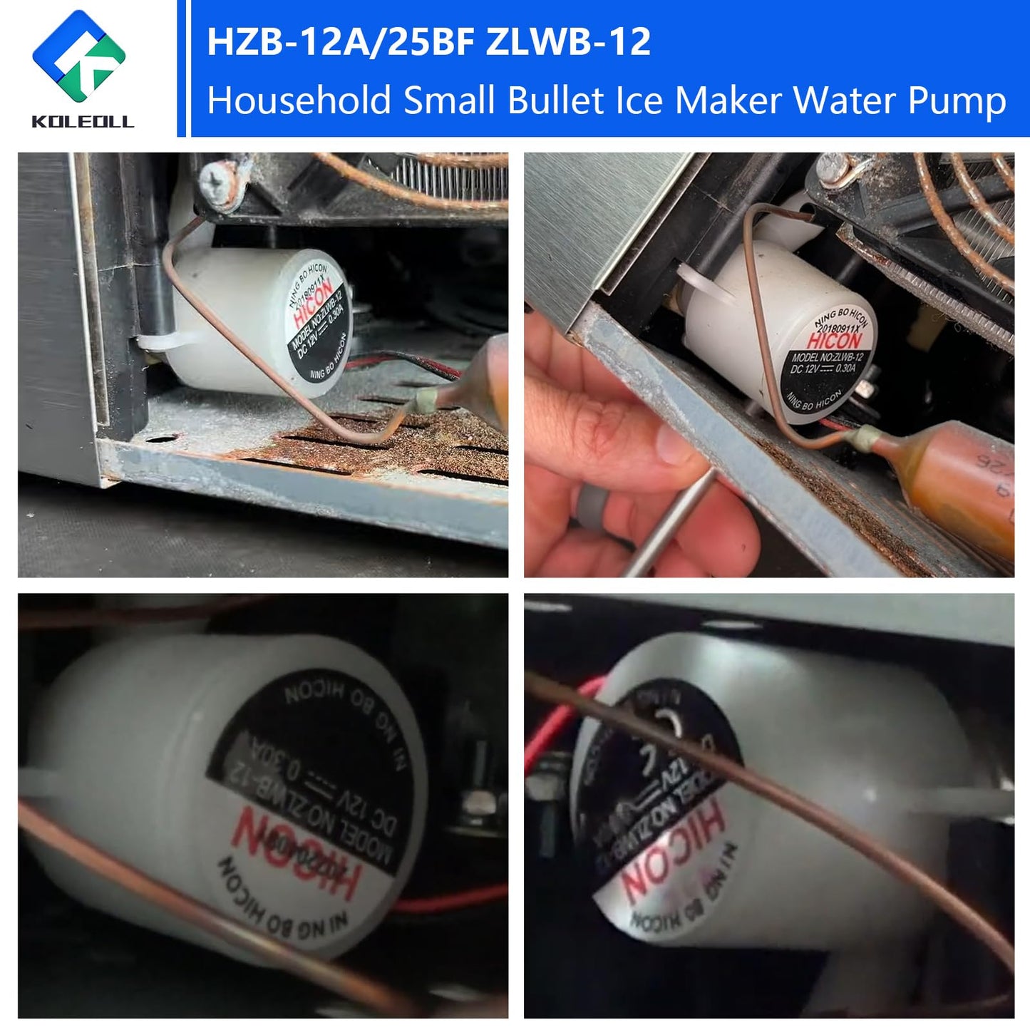 HZB-12A/25BF ZLWB-12 Household Small Bullet Ice Maker Water Pump Fits for HZB-13F, HZB-20F, HZB-20FA,HZB-25BF,HZB-50,HZB-50A, HZB-60, HZB-80, DC 12V 0.3A Ice Maker Machine