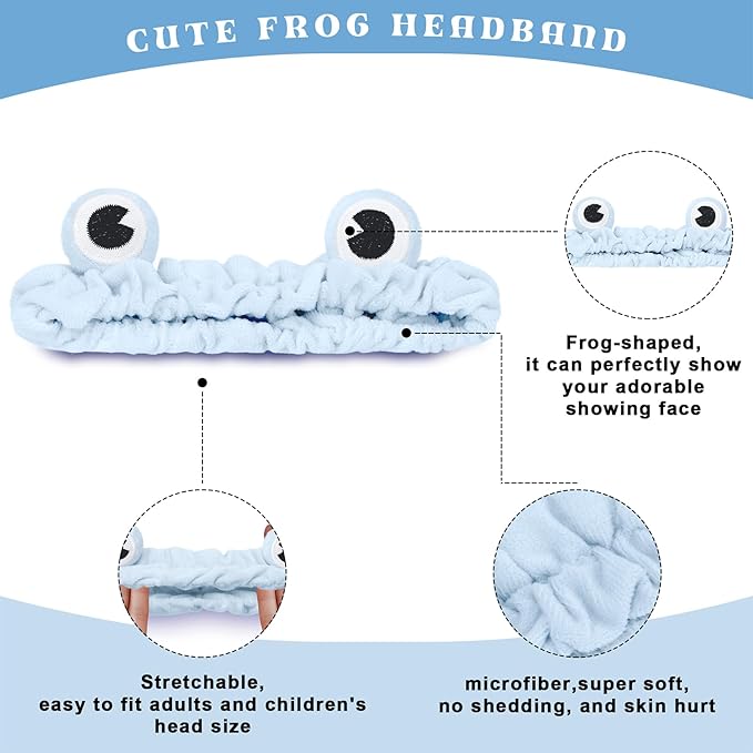 Jowmoy Blue color Frog Eye Elastic Headband - Versatile for Spa, Skincare, Makeup, Face Wash, Fun Gift for Women (1 Pack)