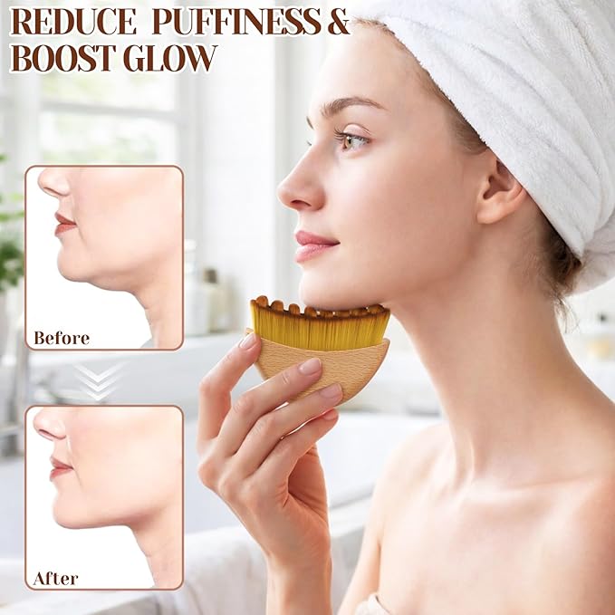 Lymphatic Contour Facial Brush with Natural Wooden Handle, Premium Lymphatic Drainage Massager for Facial Sculpting & Reduce Puffiness, Ergonomic Gua Sha Brush - Suitable for All Skin Types