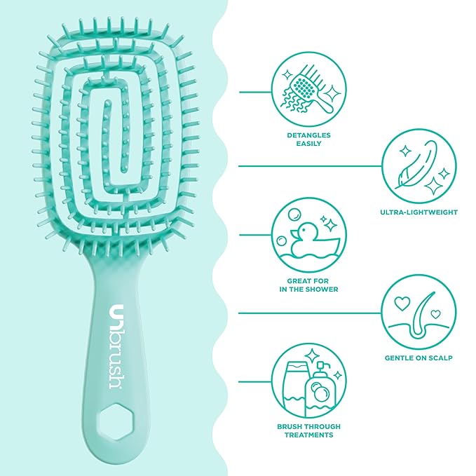 FHI Heat UNbrush Flex Detangling Brush — Ultra-Flexible, Pain-Free Hair Brush Detangler with DuoFlex Anti-Static Bristles for Removing Tangles, Massaging Scalp & Faster Styling - Teal
