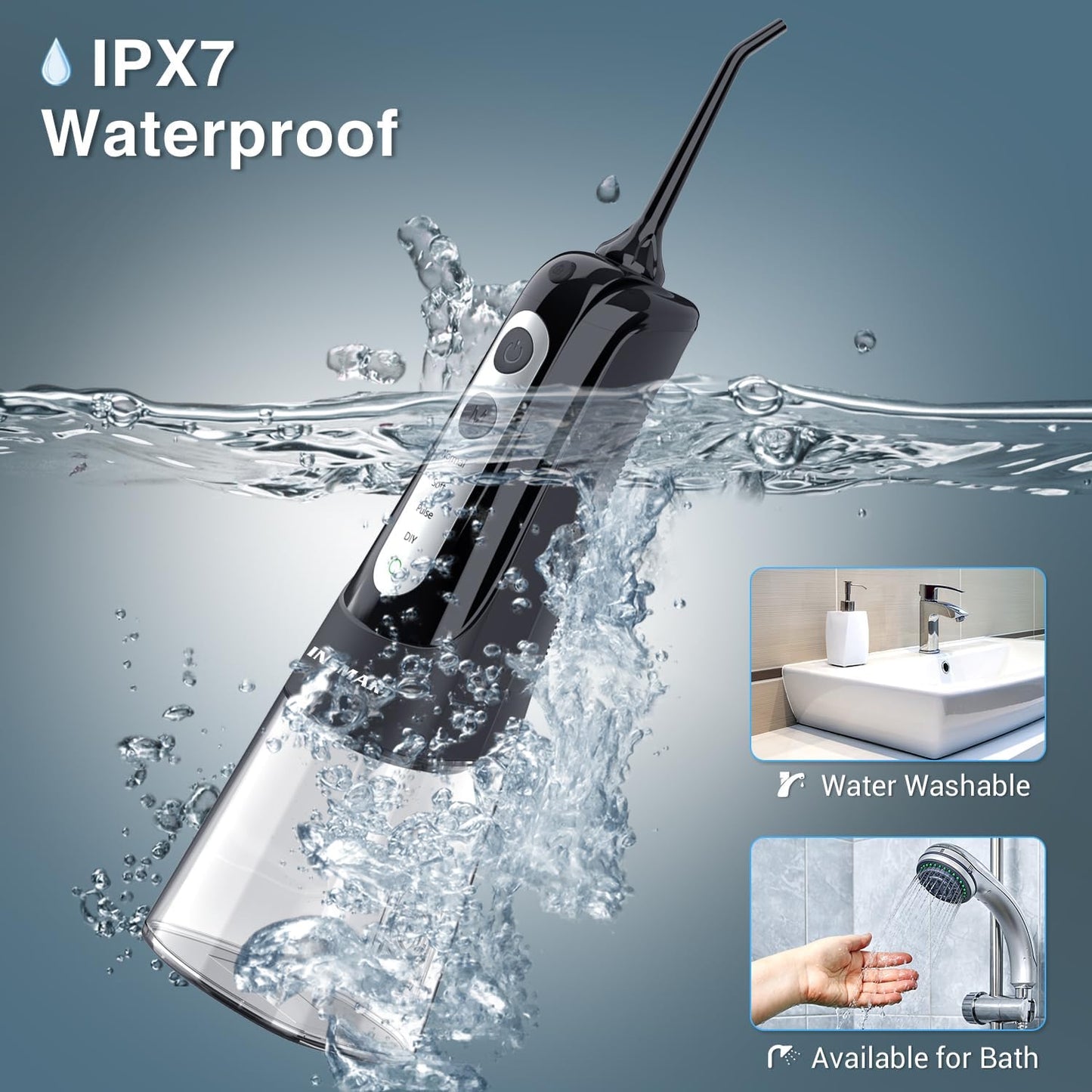 Cordless Water Dental Flosser Teeth Cleaner, INSMART Professional 300ML Tank DIY Mode Rechargeable Dental Oral Irrigator for Home and Travel, IPX7 Waterproof 6 Modes Irrigate Oral Care (Black)