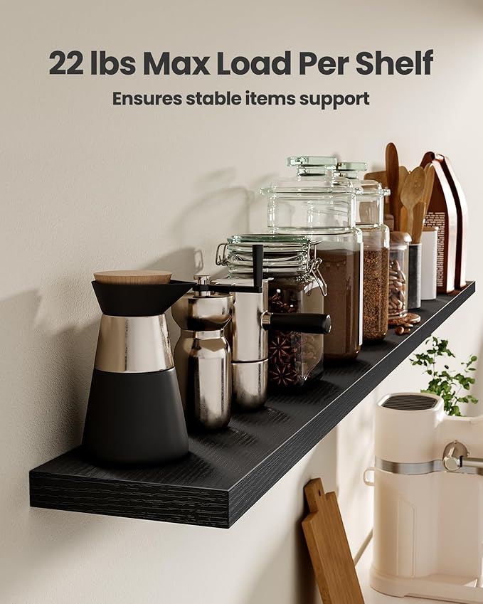 AMADA HOMEFURNISHING 47.2" L Floating Shelves, Wall Shelves Set of 3 for Bathroom/Living Room/Bedroom/Kitchen, Black Floating Shelves for Wall Decor with Invisible Brackets - AMFS55B