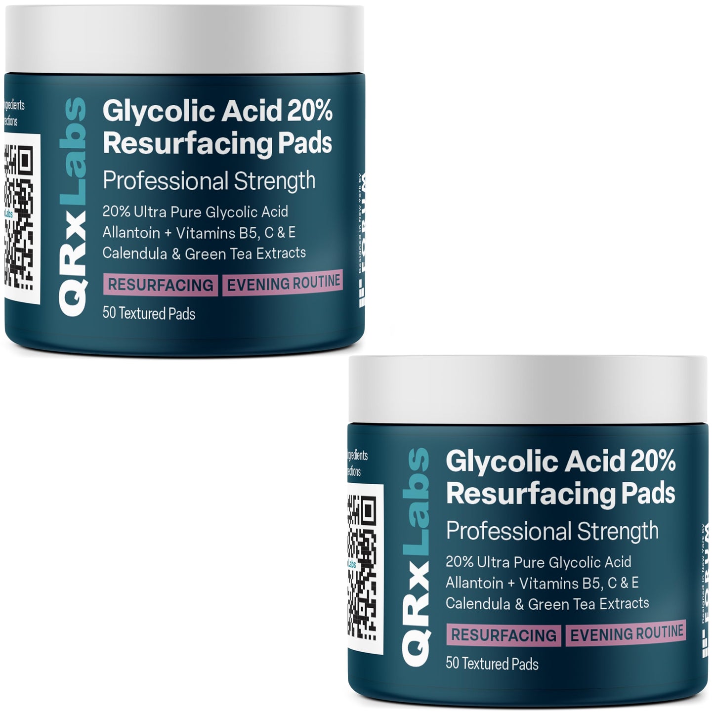 QRxLabs Glycolic Acid Pads - 20% Resurfacing Pads AHA for Face & Body - Exfoliates Skin Surface and Reduces Appearance of Fine Lines and Wrinkles - Acne Treatment Clearing - Daily Pads - 50ct 2PK