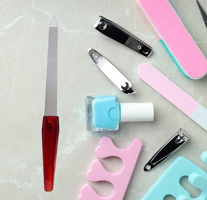 Nail File (6 Pcs), Metal Nail Files for Natural Nails Made of Stainless Steel with Sharp Pointed Tip Non Slip Handle, Double Sided Sapphire Grit Fingernails Filers Sword Brown