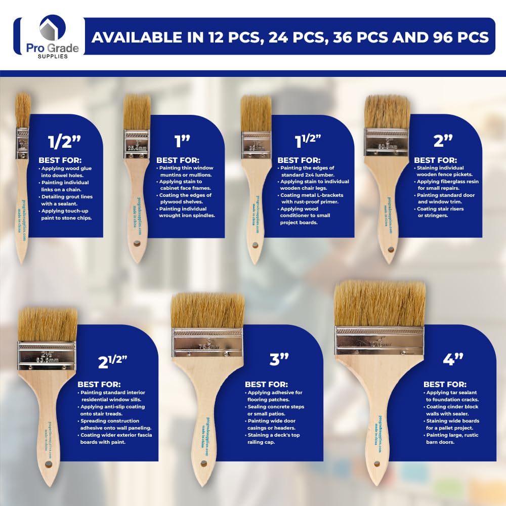 Pro Grade - Chip Paint Brushes - 96 Pack - 2 Inch - Chip Brushes - Versatile for Paints, Stains, Varnishes - 2 Inch Light Brown Chip Brushes Multi-Purpose Use