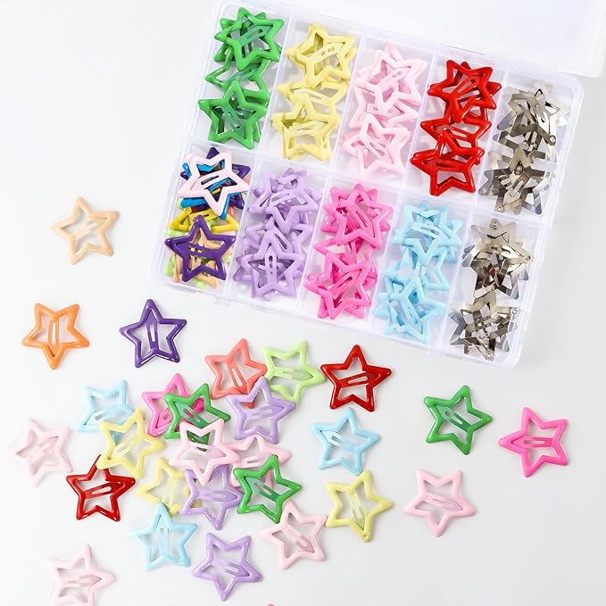 55pcs 1.22" Star Hair Clips Cute Hair Clips for Girls Colorful Metal Snap Hair Barrettes for Women Star Hair Accessories for Daily Party