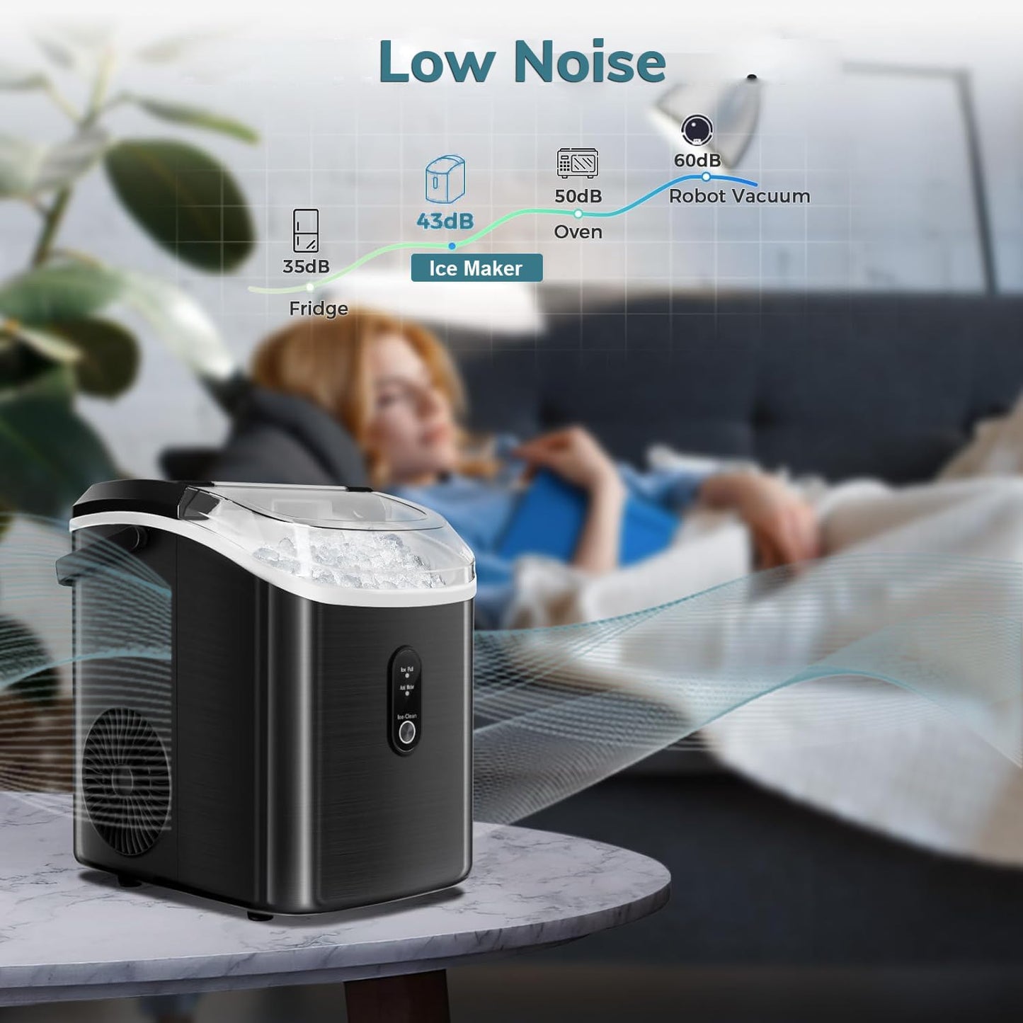 Nugget Countertop Ice Maker with Chewable Pellet Ice, Antarctic Star Portable Ice Machine Pebble Ice with Self-Cleaning, 34Lbs/24H, One Button Operation, for Kitchen, Home Black