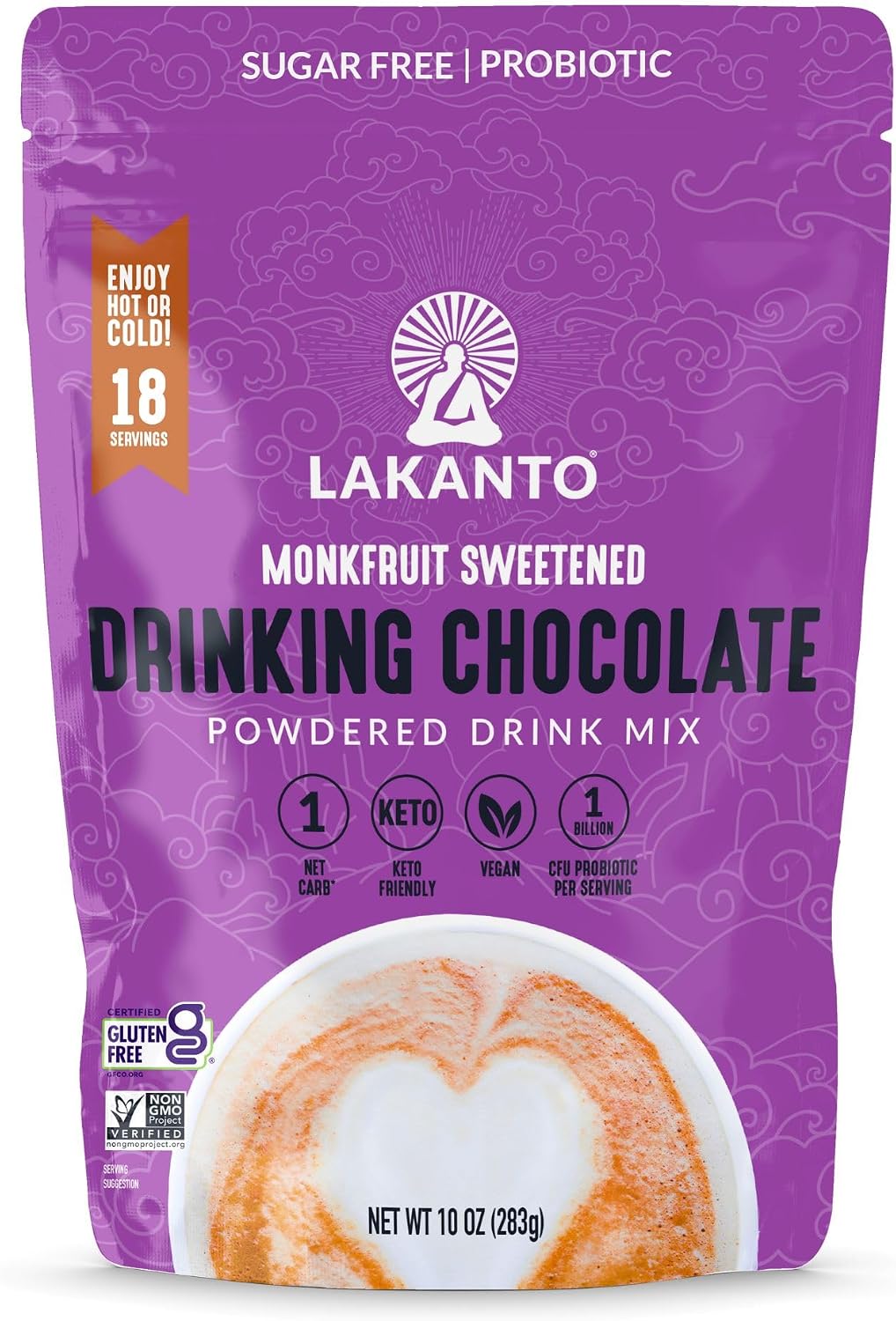 Lakanto Sugar Free Drinking Chocolate - Cold or Hot Cocoa Powder Mix, Shelf Stable Probiotics, Monk Fruit Sweetener, Keto Diet Friendly, Vegan, Dutch Cocoa, Gourmet Taste (Original - 10 oz)