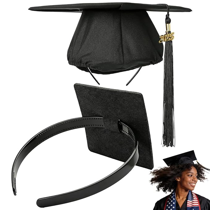 PUNCHMAN Graduation Cap Headband Insert- Black 1 Pack Firm Anti-fall Hair Band,Graduation Hat Headband Holder for Secure Grad Cap And Hairstyle,Hat Accessories for Graduates,Students,Girls