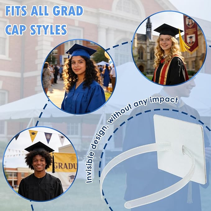 PUNCHMAN Graduation Cap Headband Insert- Clear White 1 Pack Firm Anti-fall Hair Band,Graduation Hat Headband Holder for Secure Grad Cap And Hairstyle,Hat Accessories for Graduates,Students,Girls