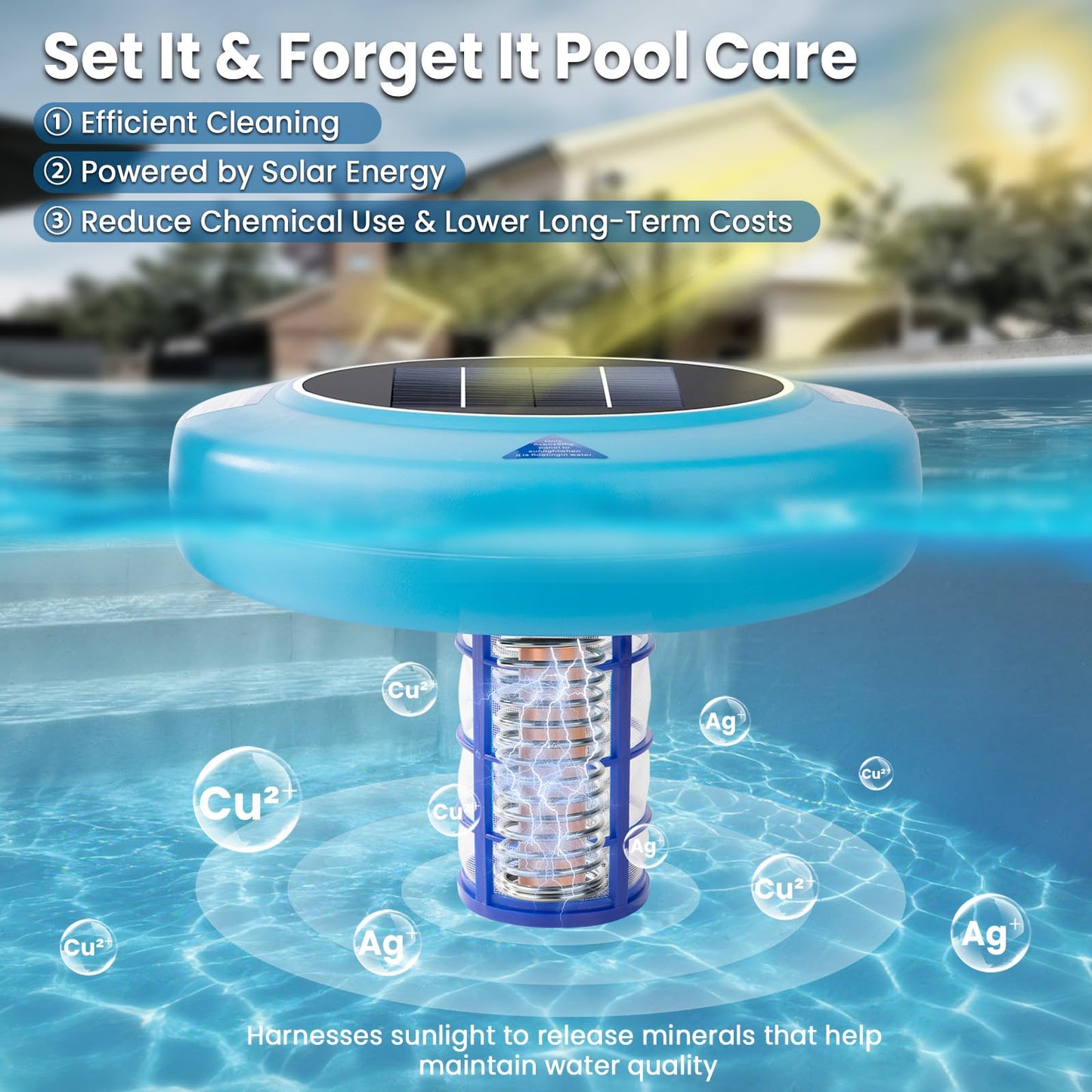 Solar Pool Ionizer – Durable Copper Anode & Oversized Solar Panel for Pools Up to 45,000 Gallons, Maintain Water Clarity with Minimal Maintenance