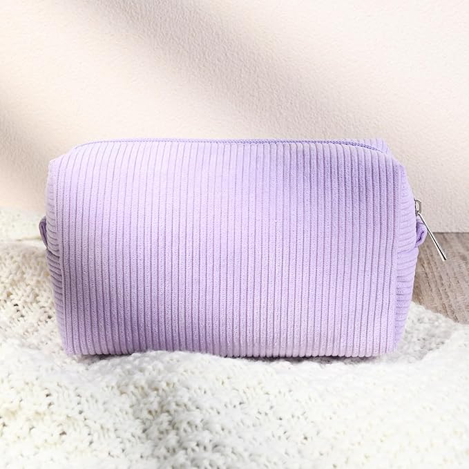 SOIDRAM 2 Pcs Corduroy Makeup Bag Large Cosmetic Bag Toiletry Bag Makeup Pouch Travel Bag Organizer Cute Makeup Brushes Aesthetic Accessories Storage Bag for Women Purple