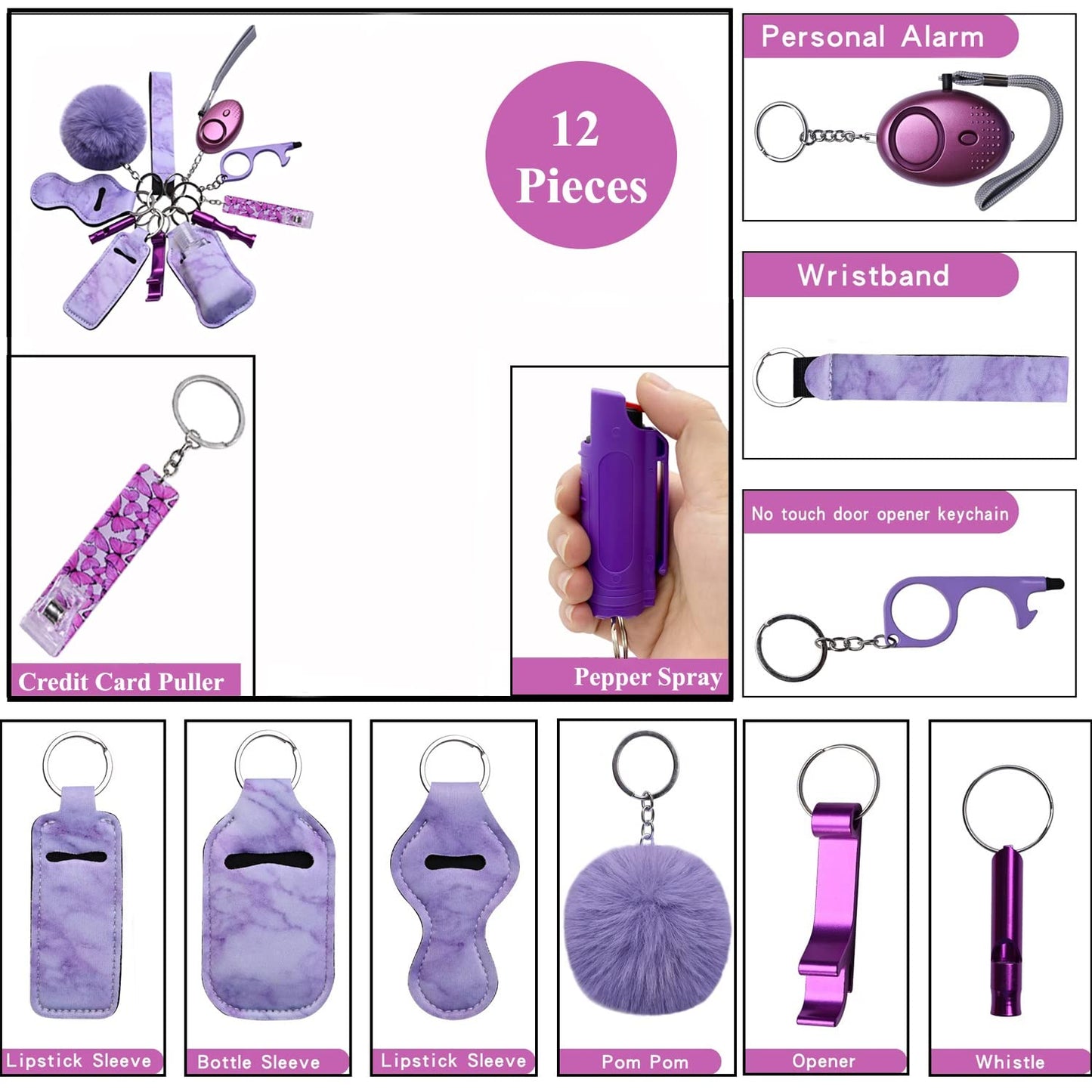 Auxu Keychain Set for Women and Girls 11 Pcs Cute Keychains For Women Including Pom Pom, Credit Card Puller