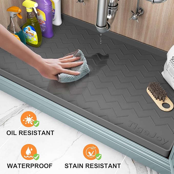 TigeJoy 28" x 22" Under Sink Mats for Kitchen Waterproof, Leak-Proof Silicone Mat Sink Protector and Cabinet Liner, Kitchen Essentials Organizer and Storage, Boot or Shoe Tray, Pet Feeding Mat