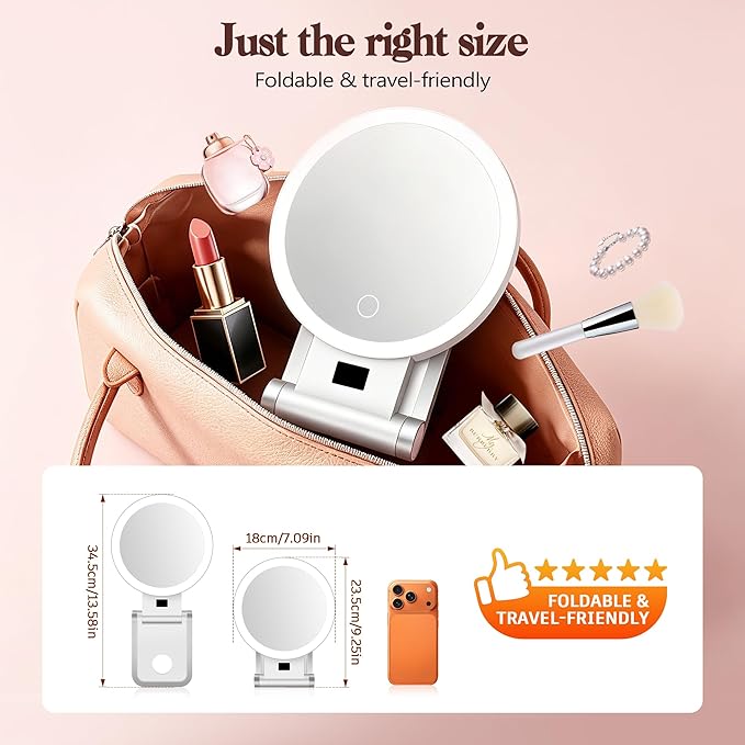 B Beauty Planet Magnifying Mirror with Light 30X, 2000mAh 1X/ 30X Magnifying Makeup Mirror with Standable Base & Tweezers, 3 Color Modes with Adjustable Brightness& Smart Display, Foldable for Travel