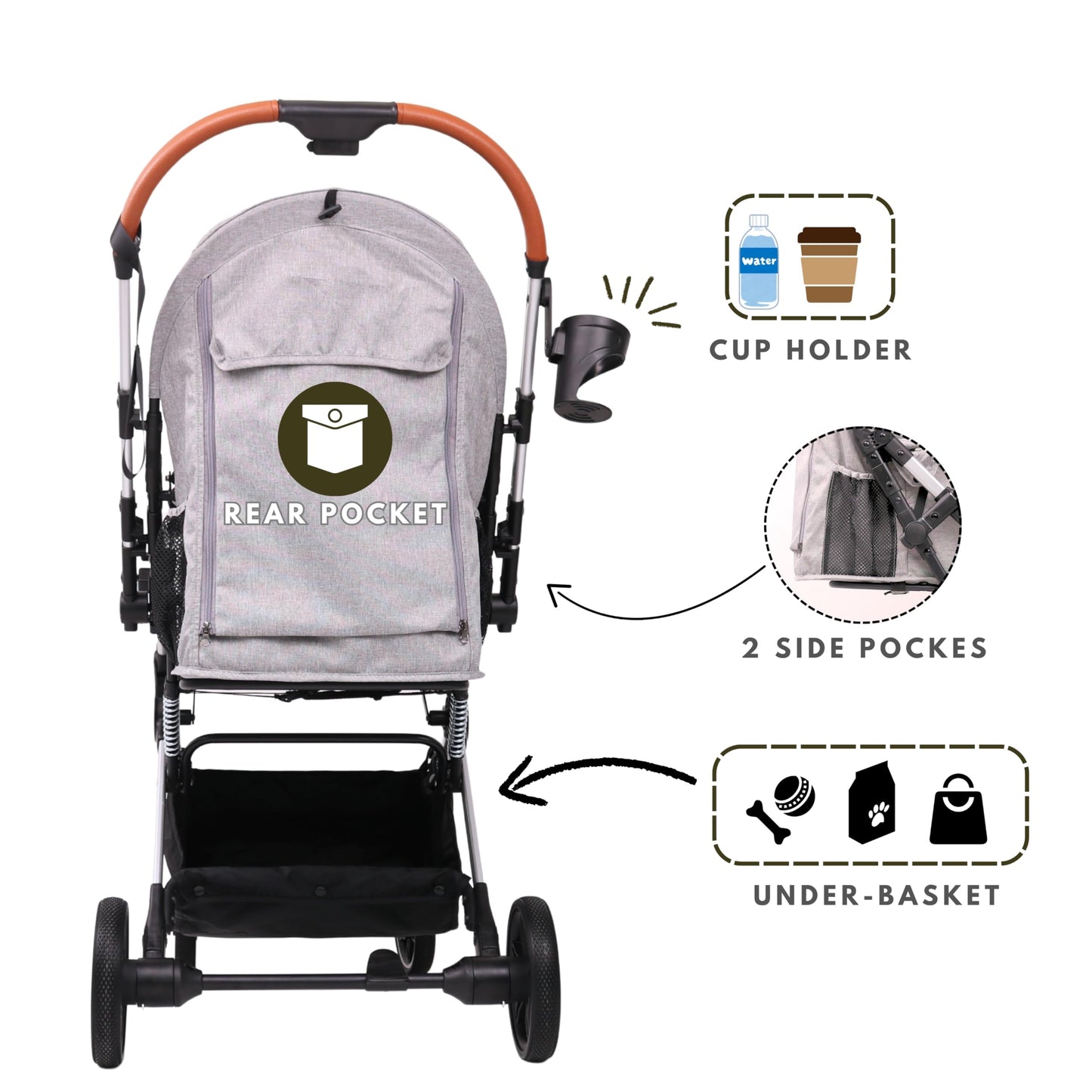 Bicystar Pet Stroller for Small Medium Dogs Cats Up to 45 lbs, Travel Lite Collapsible, All Terrain 4 Wheels for Jogging, Running, Black
