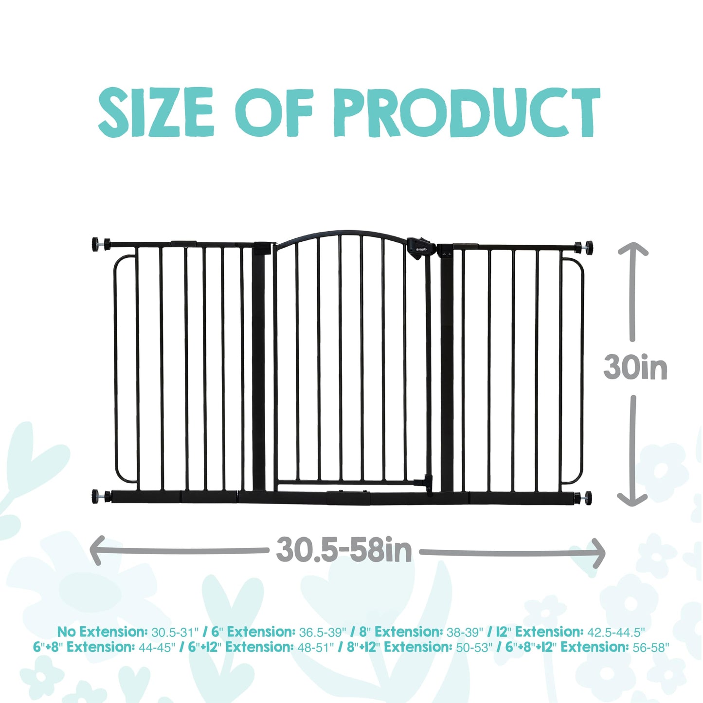 Regalo Safety 30.5-58" Extra Wide Arch Baby Gate with Door, Pressure Mount Walk Through Gate for Doorways & Bottom of Stairs, Babies, Toddlers & Pets, Tested & Safe, American Designed, American Owned