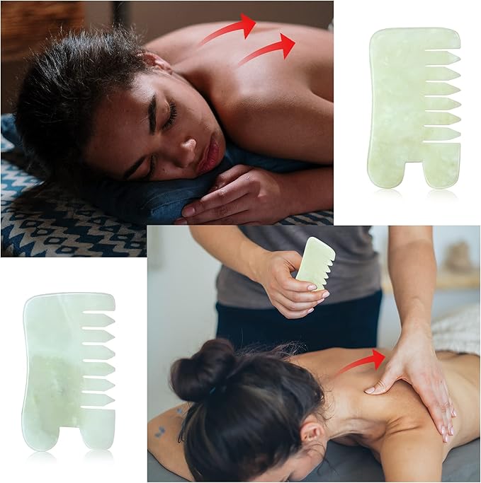BBTO 2 Pcs Jade Comb for Scalp Massage Gua sha Comb for Head Body spa Hair Multifunctional Handheld Massage Tools(Classic Style)