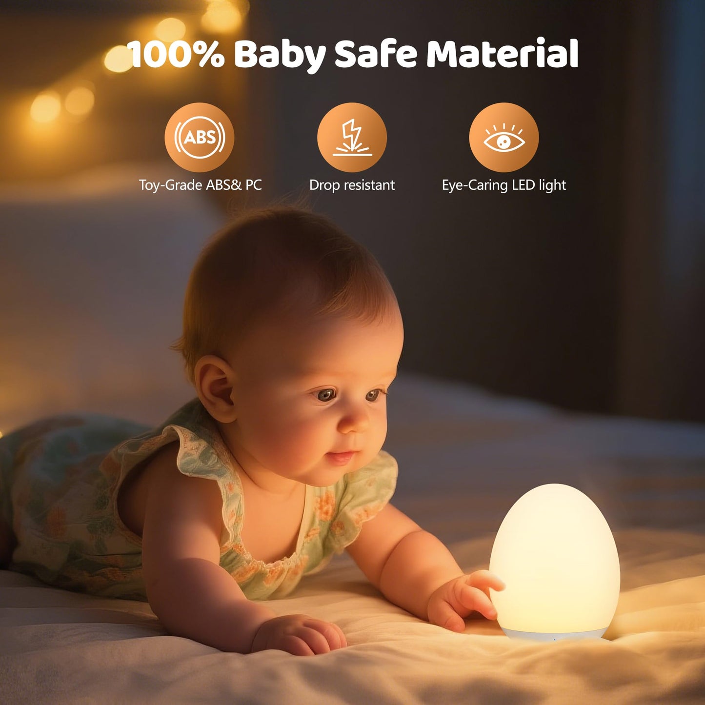 MediAcous Night Light for Kids, Baby Egg Light for Nursery, 7 Colors Changing & Stepless Dimming, Soft Silicone Touch Night Lamp with 1 Hour Timer, Rechargeable Nursery Night for Breastfeeding