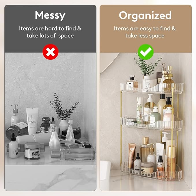 Lifewit 3-Tier Corner Bathroom Counter Organizer, Plastic Makeup Skincare Organizers Storage Countertop, Large Sink Cosmetic Perfume Shelf for Bedroom, Dresser, Kitchen, Vanity, Clear, 39 cm/15inch(H)
