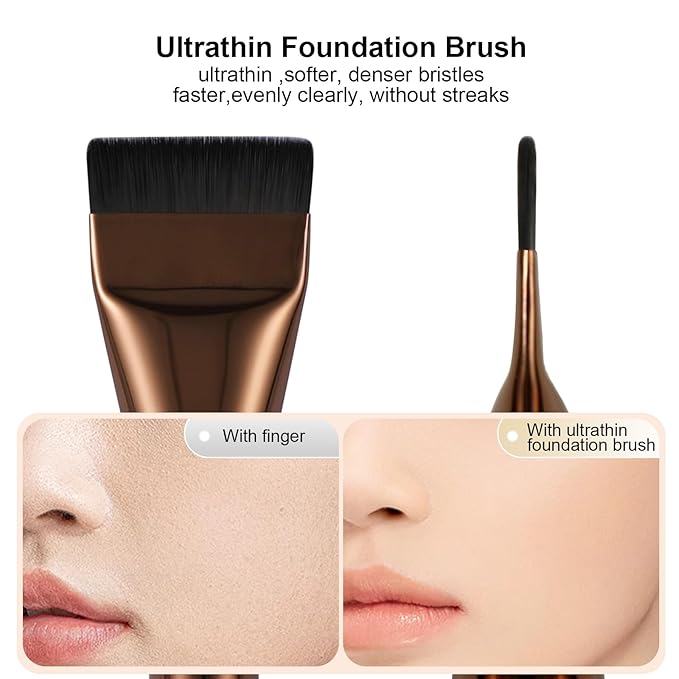2Pcs Flat Foundation Brush,Face Mask Brush Makeup Spatula Facial Brush for Liquid Foundation Mask,Premium Face Korean Makeup Brush for Blending Cream (Silver&Coffee)
