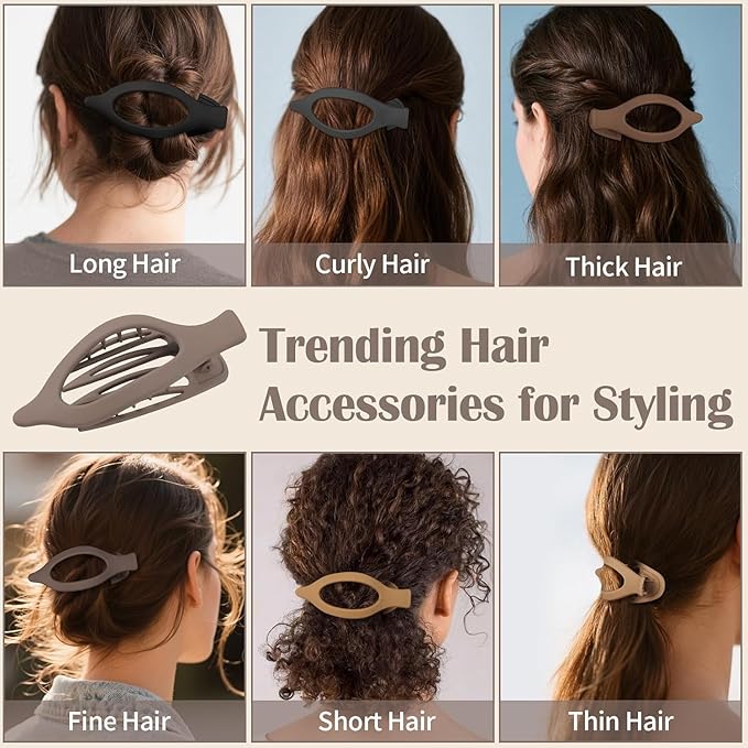 Flat Hair Clip 5 pcs Lay Down Claw Clips Hair Accessories for Women -Brown (Mix & Match Series)