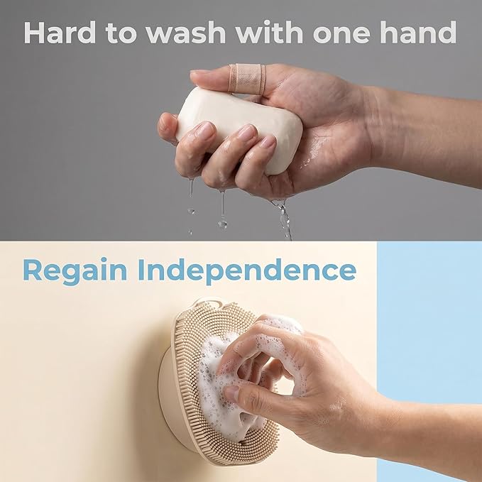 Soft Silicone Body Scrubber, Gentle Like a Hand Exfoliating Your Skin and Build Up Lather Easily, Back Large Suction Cup Easy to Store, Long-Lasting & Deep Clean (Beige)