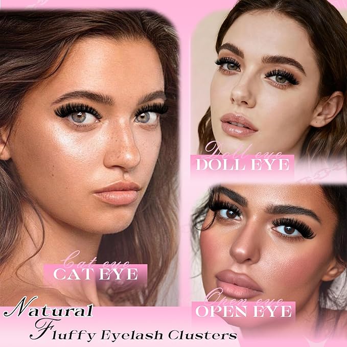 FADLASH Natural Lash Clusters 552PCS Eyelash Clusters 60D+80D+100D+150D D Curl Cluster Eyelash Extensions Soft and Fluffy for Beginners DIY at Home