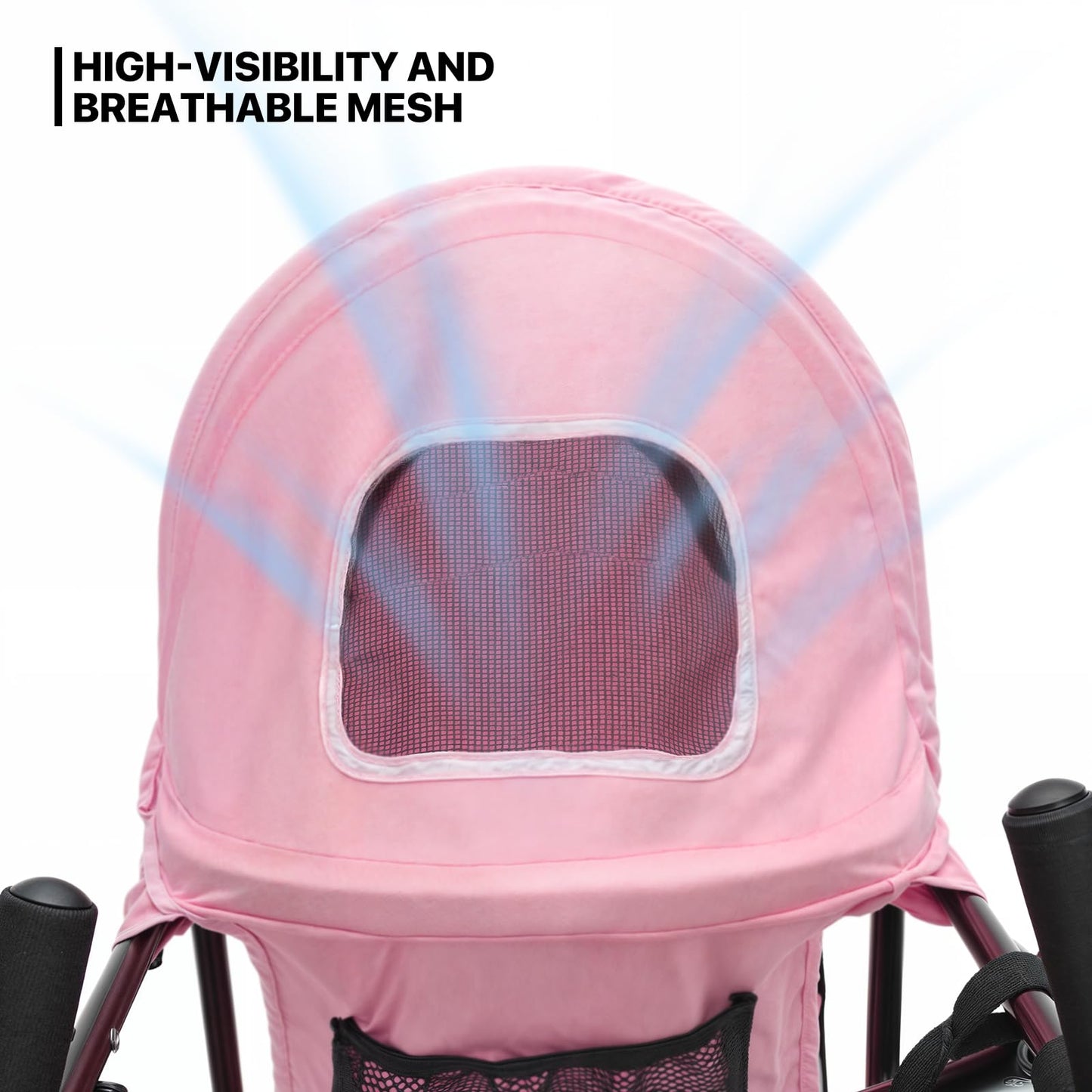 MoNiBloom 4 Wheels Pet Stroller, Easy-Fold Puppy Cage Jogger Stroller with Sun Cover, Pad and Rear Storage Bag, Breathable and Visible Mesh for Small/Medium Pets up to 22 lbs, Pink
